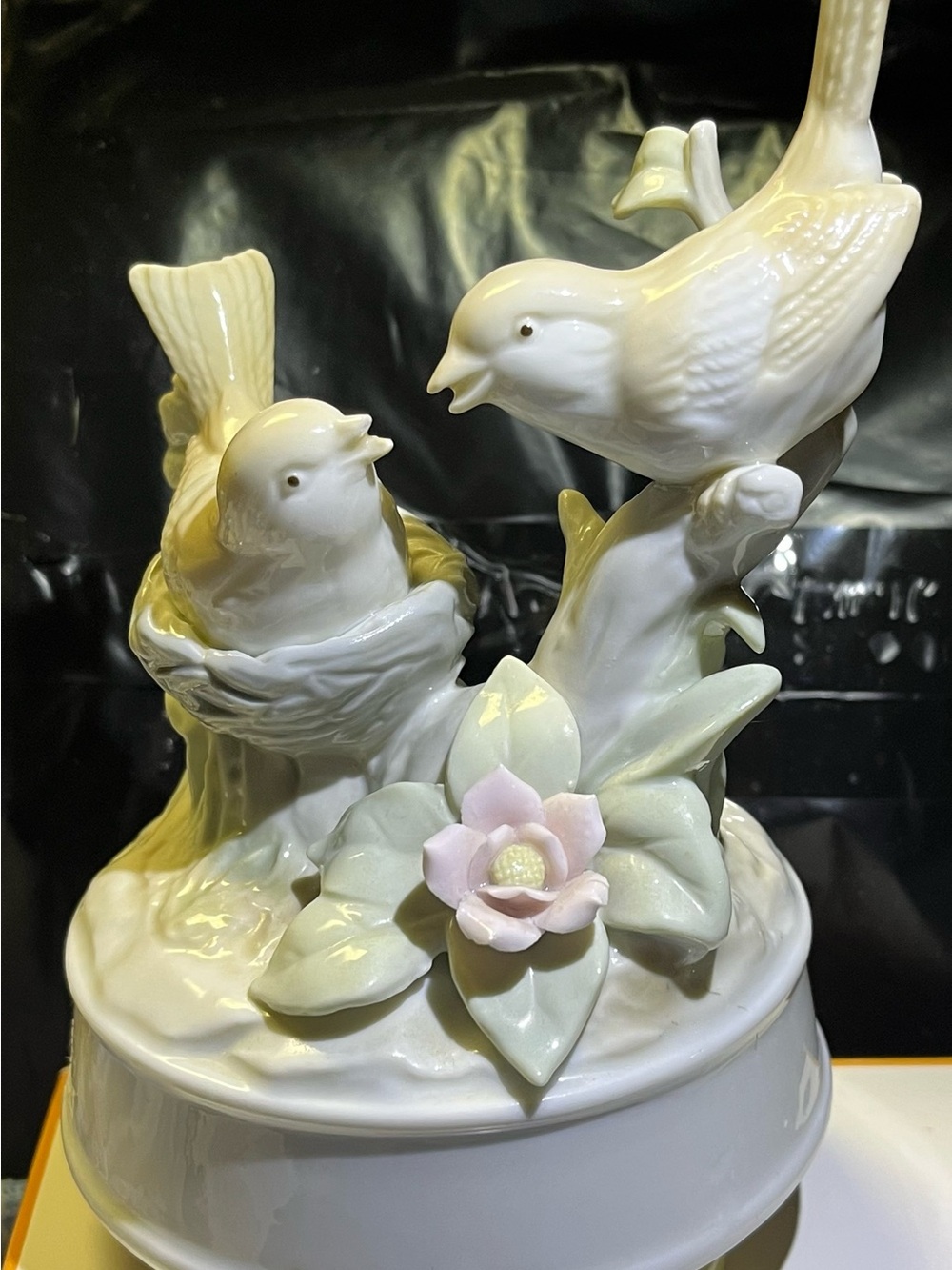 Vintage George Good Porcelain Birds in Nest Musical Figurine - Fully Working